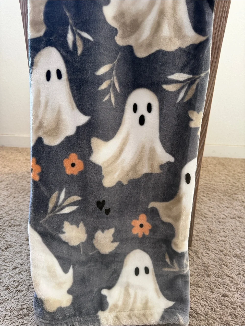 Halloween Ghost Throw Blanket - Gray, White & Orange
